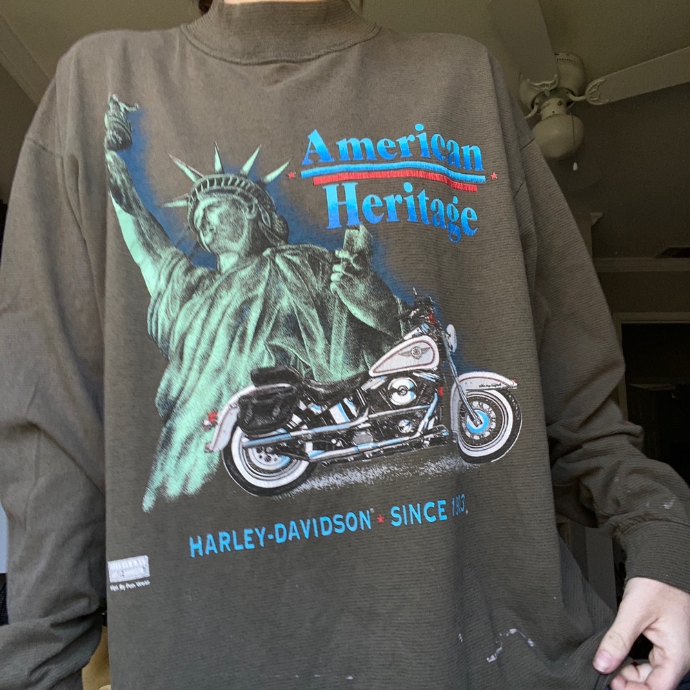 RARE 80’s Vintage Harley Davidson Oversized Distressed Thermal 3XL